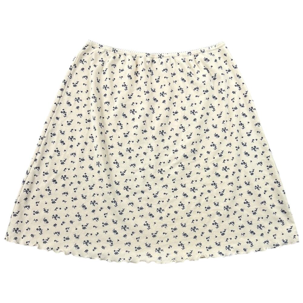 Brandy Melville Floral Mini Skirt Cream Blue Print Ruffle Stitch One Size (XS-M)
